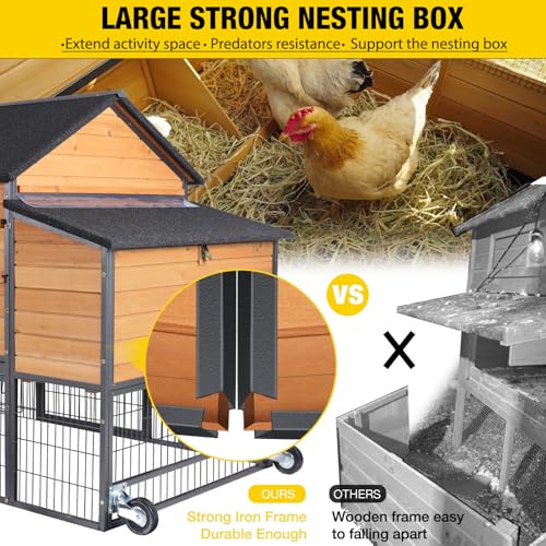 Aivituvin Large Chicken Coop Mobile Hen House with Wheels Strong Iron Frame Poultry Cage with Run Nesting Box, Duck Coop with Waterproof Rain Cover,85"