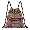 Van Caro Bohemian Drawstring Backpack Light Cinch Bag Gym Sack String Bag - color: D-black