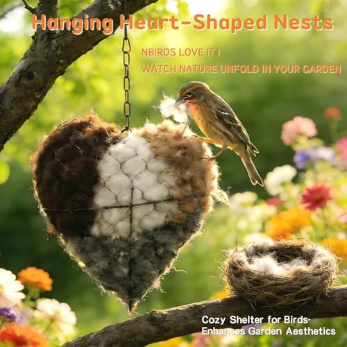 Handmade Alpaca Fiber Bird Nesting Heart, Birds Nests Material Holder, Winter Tree Shelter for Wild Bird, Hummingbird Houses Nest Boxes Gifts for Outside Garden Art Birdhouse, Birds Lovers