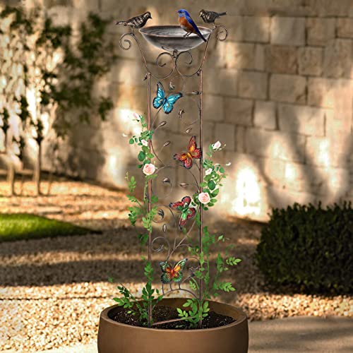 SUNNYPARK 43.5 Inch Metal Bird Bath Bowl with Garden Trellis Outdoor | Easy install, Garden birdbath and Plants Trellis 2 in 1, Decorative with Butterflies, Functional Decor for Yard Patio Lawn - size: Butterfly