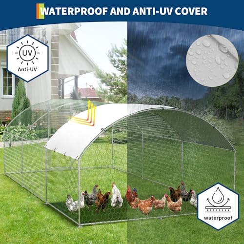 Large Walk-in Metal Chicken Coop for 30 Chickens,Heavy Duty Reinforced Wire Mesh Run with All-Weather Waterproof & Anti-UV Cover,Secure Lock - Outdoor Poultry Pen for Chickens,Ducks (Dome Roof) - size: large Dome Roof