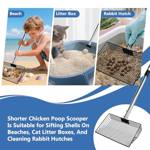 10inch Large Metal Chicken Poop Scooper, Chicken Poop Scooper for Sand with Adjustable Stainless Steel Handle, Chicken Coop Scooper for Sand Suitable for Chicken Coops, Rabbit Coops, Stables, Gardens - size: 2.3"L x 10.0"W x 64.0"H
