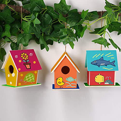 Jetec 12 Pieces Bird House Craft Wooden Birdhouse Kit Build and Paint Birdhouses Unfinished Bird Houses Wooden Arts for Summer Arts and Craft Projects 3 Sizes