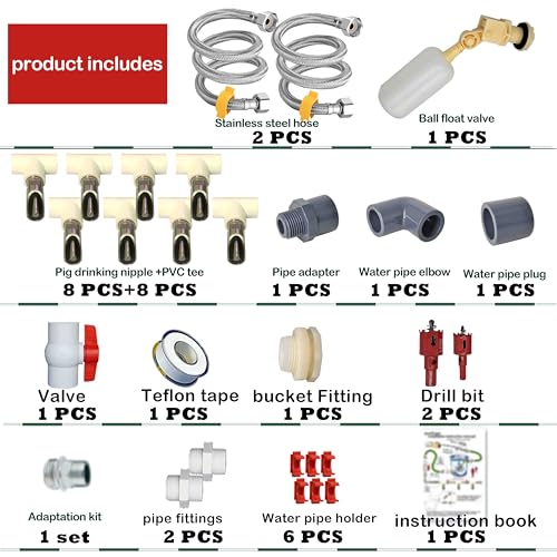 Complete Set Pipeline Stainless Steel Pig Waterer System,Pig Waterer Nipples with Water Tank Connector,Automatic Pig Nipple Water Drinker,Pig Nozzle Nipple Drinker,Pig Water Nipple for Hog Piglet Goat