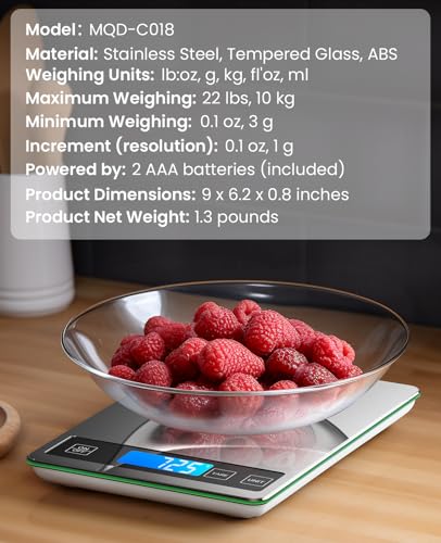 Digital Kitchen Food Scale 22lb for Cooking Baking | Stainless Steel, 1g/0.1oz Precise, Backlit LCD, Tare Function, Easy Clean,Weight Grams and Ounce - color: Grey