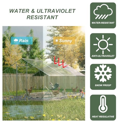 10' x 20' Large Metal Chicken Coop, Outdoor Heavy-Duty Chicken Run with Waterproof Oxford Cover & Secure Lockable Door, Walk-in All-Weather Poultry Cage for Hens, Ducks, Rabbits, Silver - color: Silver B, size: 120.0"L x 240.0"W x 240.0"H