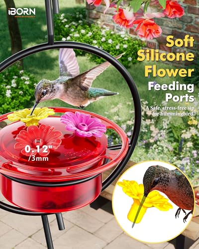 iBorn Circular Hanging Hummingbird feeders for Outdoors 3PCS 3OZ Mini Hummingbird Feeder Humming Bird Feeder, Silicone Feeding Ports, Bee-Proof, New