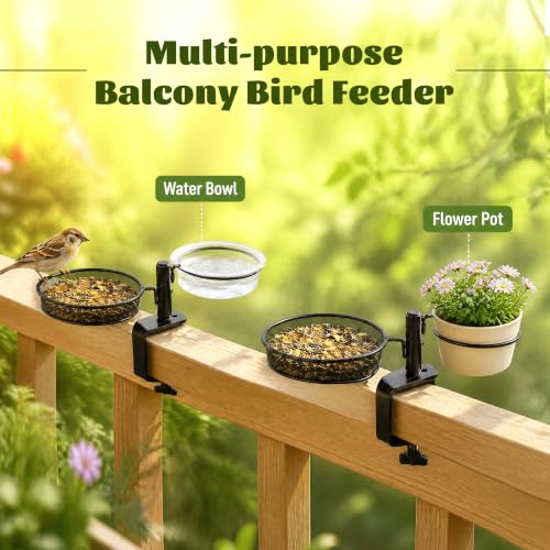 2 Pack Deck Bird Feeders Deck Mount Bird Bath Spa for Dual Use Deck Flower Stand Flower Pot Great for Attracting Birds Detachable and Adjustable Heavy Duty Sturdy Steel,Bronze - color: deck bird feeder bronze-2packs