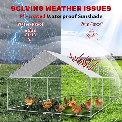 19.6x9.8x6.5ft Metal Chicken Coop, Chicken Run with Cover | Walk-in metal chicken run with waterproof cover, 1 mm PVC-coated mesh, and 1.38 in holes for backyard use - color: 4-Unit Coops