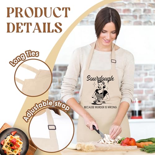 Sourdough Apron for Women with Deep Pockets - Funny Bakers Apron, Unique Sourdough Gifts for Women & Bread Bakers, Adjustable Kitchen Apron for Mom, Mother’s Day Baking Gift - B20 - color: Sourdough Because Murder is Wrong 1