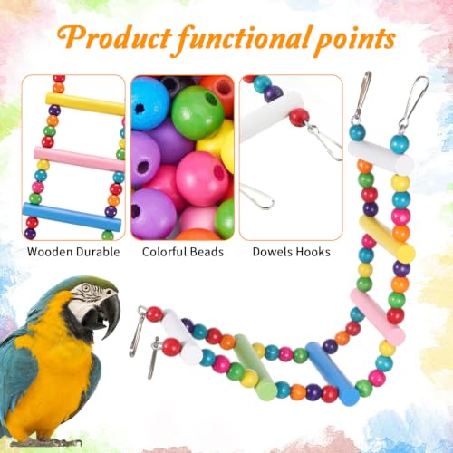 Bird Ladder for Cage 18.9 x 3.94in Parakeets Toys Cage Accessories(6 Steps) | Wooden Bird Playground Hanging Ladder Climbing & Swing Toys for Small Birds Cockatiel