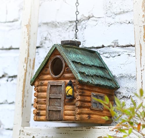 Bird Houses for Outside Outdoor Bird Houses, Hanging Resin Birdhouse for Bluebird, Hummingbird, Sparrow, Wren Finches, Chickadee, Gifts for Bird Lovers,Garden Decorations - color: Wood