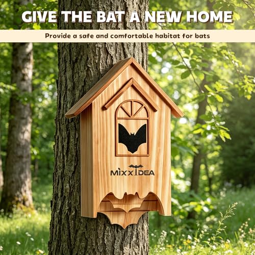 Bat House Bat Box Double Chamber Outdoor House Nursery Bat Shelter Habitatbig bat Box Handcrafted from Cedar Wood Easy for Bats to Land and Roost Weather Resistant & Ready to Install（Brown - color: Brown
