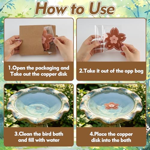 2 Pcs Copper Bird Bath Disc, Solid Copper Disk for Bird Bath, Flower-Shaped Bird Bath Copper Disk, Natural Water Purifier for Outside Bird Bath All-Season, Backyard Garden Decor - color: Flower