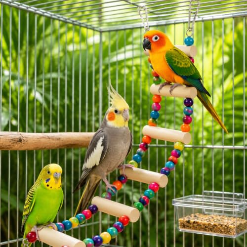 Bird Ladder for Cage 18.9 x 3.94in Parakeets Toys Cage Accessories(6 Steps) | Wooden Bird Playground Hanging Ladder Climbing & Swing Toys for Small Birds Cockatiel