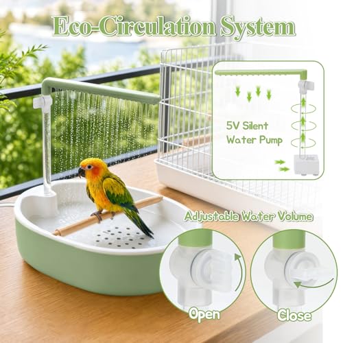 Tiiyee Automatic Parrot Bird Bath for Cage, Parakeet Bath Shower with Pump | Large Parakeet Indoor Bathtub Fountain Quiet USB Charging for Conure Cockatoo Budgie Lovebird Finches Canaries Cockatiels