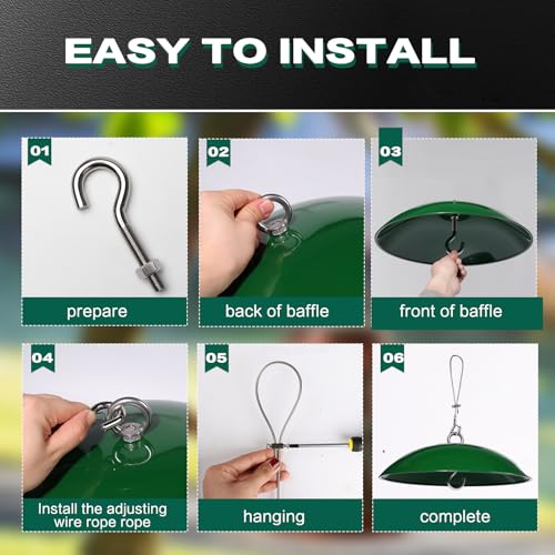Squirrel Baffle for Bird Feeders,15.7-inch Metal Dome,Squirrel Proof, Weather Shield, with Suspension Wire Rope and Snap Hook for Bird Feeder Pole, Shepherd's Hook,Trees,1 Pack(Green)