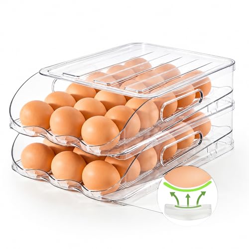 SMRCAD 36-Egg Dispenser with Silicone Bumpers, Auto-Rolling, Stackable | BPA-free food-grade PET | Stackable with lid | Built-in handle | 11.92"L x 8.85"W x 5.4"H | Hand wash only - size: 2 Tier Holder 36 Eggs
