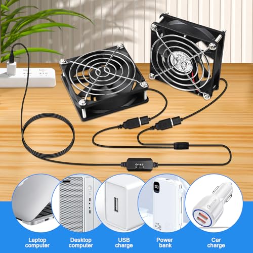 Mini 80mm USB Computer PC Case Cooling 5V Powered Fan (Quiet), Cabinet Cooler Fan with Speed Controller（2 in1 Pack） - style: 2 in 1-8025-USB