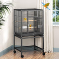 DWVO 41-inch Metal Bird Cage | Large Parrot Cages with Rolling Stand - Features Tray, Food Boxes & Wooden Perches - color: Black, size: 19.0"L x 18.1"W x 40.5"H