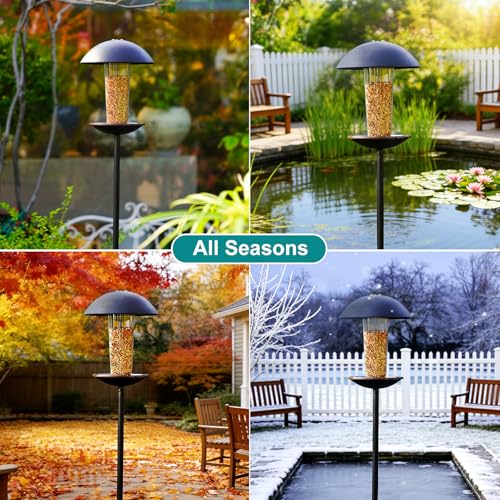 Metal Bird Feeder with Pole Stand - 1.5lb Capacity | Matte black finish, rust-resistant, attracts wild birds to yard, lawn, or garden, easy to install & fill, gifts for mom
