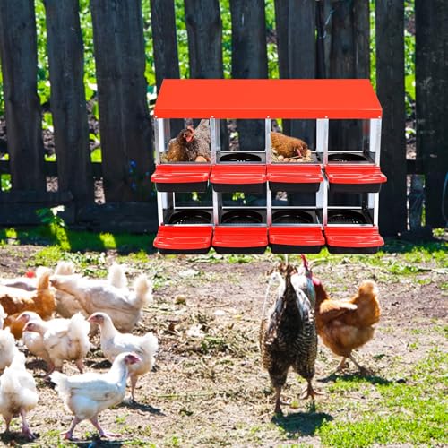 Chicken Nesting Boxes for Chickens,8 Hole Metal Roll Away Nest Box for Chicken Coop,Chickens Laying Egg, Lid Cover to Protect Eggs,Easy Egg Collection,Hen Roosting Boxes - color: red, size: 8 holes