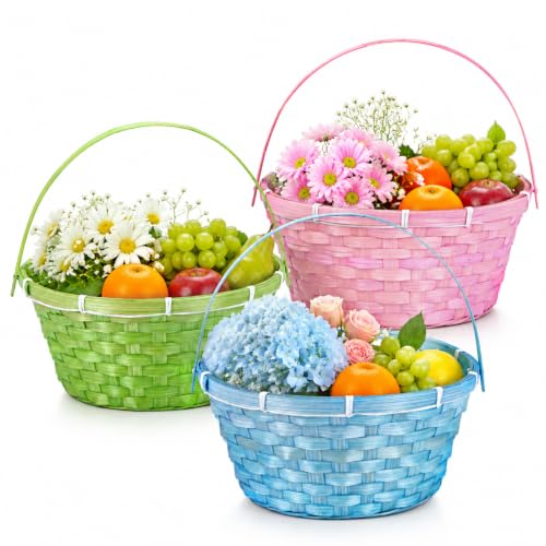 3 Pcs Large Woven Picnic Basket Bamboo Chip Woven Basket Summer Party Favor for Wedding Baby Shower Birthday Fruit Flower Decorative Storage Basket