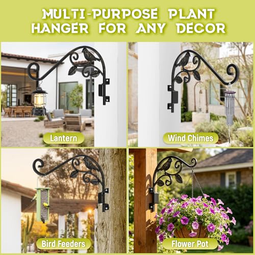 2 Pack Plant Hangers Outdoor 15.15 inch Swivel Plant Wall Hanger Sturdy Wrought Iron Plant Hangers Indoor Wall Mount, Hanging Plant Bracket for Bird Feeders, Planters, Lanterns, Wind Chime - color: Black - 2 Pack