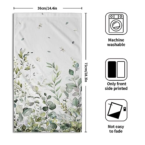 Sage Green Eucalyptus Hand Towels Set of 2 Watercolor Plant Leaves with Floral Fingertip Towels Soft Kitchen Dish Towel for Bathroom Laundry Room Spa Decor - color: Green Eucalyptus