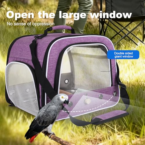 Bird Carrier Bag for Small to Large Bird, Portable Travel Carrier Cage with Standing Perches Metal Tray and Grate (Purple, Large Carrier) - color: Purple