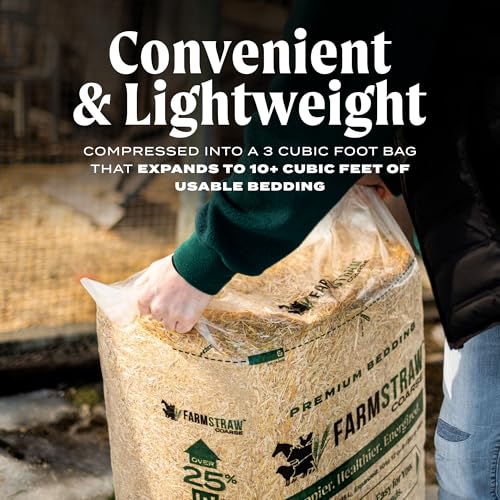 HealthiStraw FarmStraw Coarse Cut 3 cu ft (25lb) Expands up to 10+ cu ft – All-Natural, Wheat Straw Chicken Bedding for Clean, Dry, Odor-Free Coops, Dust-Free, Insulative, Absorbent – Sustainable