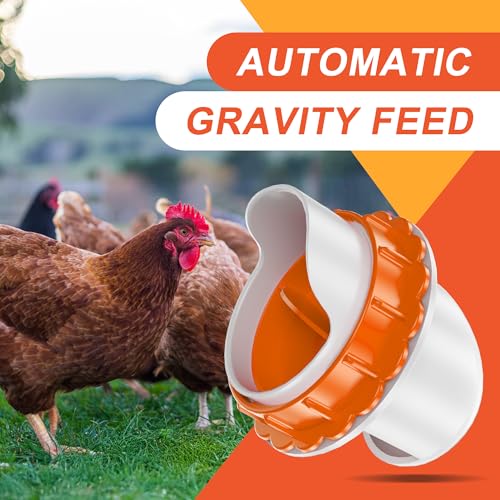 No Waste Chicken Feeders, DIY Automatic Poultry Feeder - 4 Ports Orange | Buckets Barrels Bins Troughs‑mountable Design for common Breeds of Chicken Flock with Hole Saw - size: 4 Ports