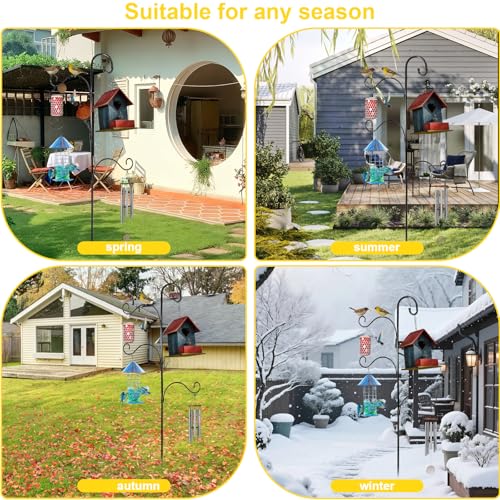 Bird Feeder Pole Heavy Duty 76" Adjustable Shepherd Hook, 5-Prong Ground Stake Rustproof Outdoor Garden Stand for Plants Hummingbird Feeder Lantern Wind Chime - No Digging