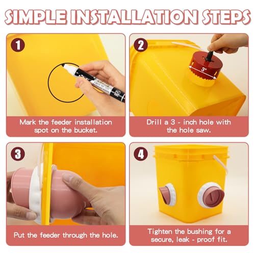 Chicken Feeder No Waste Automatic Gravity Feed 8 Ports with Drill Bit Kit - color: Pink and White