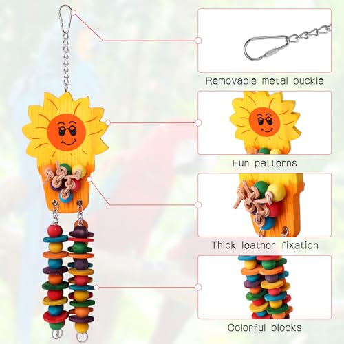 Set of 3 Natural Wood Parrot Toys - Ideal for Small & Medium Parrots. Safe & Durable Chew Toys Promote Mental Stimulation & Beak Health. Handcrafted Bird Toys for Enriching Playtime