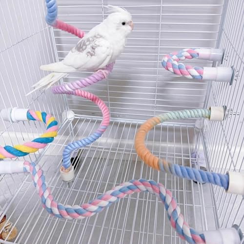3pcs Nopikku Gradient Bendable Bird Rope Perches Climbing Rope Toys Fun Bird Cage Accessories for Parakeet Lovebirds Cockatiels Budgies Play (2 Long + 1 Short) - size: 3pcs