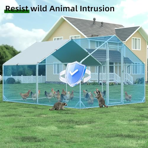 4ever2buy Metal Chicken Coop, 10x13 FT Walk-in Chicken Run Pen Poultry Cage, Water-Resistant & Anti-UV Cover, Large Chicken Coop for 12-15 Chickens - size: 157.2"L x 117.6"W x 76.8"H