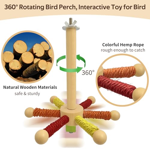 Rotating Bird Perch Toy, Spinning Bird Cage Accessories Stand for Parakeet - color: Yellow