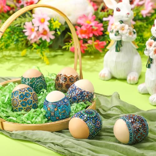 Fullhawl 48 Pcs Easter Egg Decoration Kit Heat Shrink Tube Decoration Easter Egg Packaging Pysanka Pysanky Pattern Egg Stickers for Party Decoration Packaging Eggs - style: Pysanka
