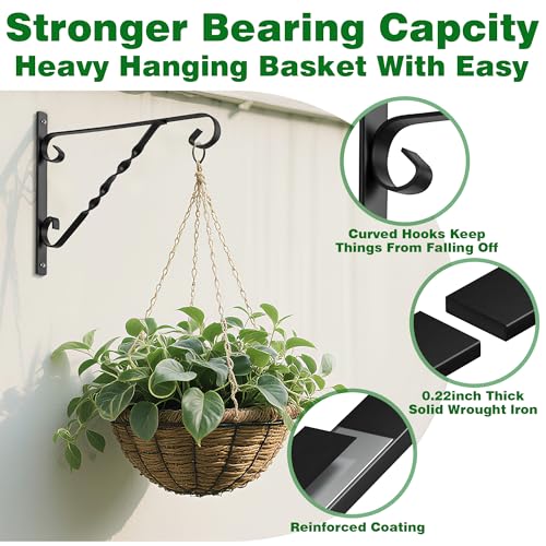 AMAGABELI GARDEN & HOME 2 Pack Hanging Plant Brackets Outdoor 12" Metal Fence Wall Plant Hanger Hooks for Hanging Flower Baskets Bird Feeders Lanterns Wind Chimes Rust-Resistant Black - size: 12 Inch, style: 2-Pack Twist Hook 1