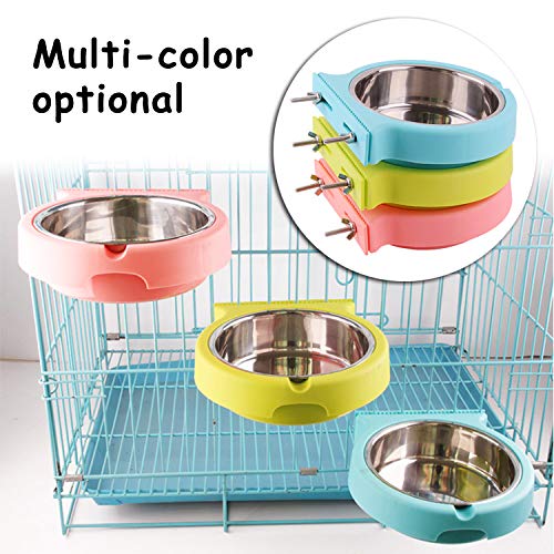 Crate Dog Bowl Removable Stainless Steel Water Food Feeder Bowls Cage Coop Cup for Cat Puppy Bird Pets (Small, Blue with Corrugated Clip) - color: Blue with Corrugated Clip, size: Small