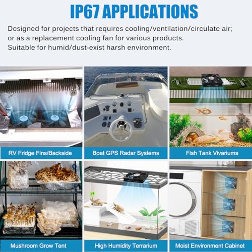 GDSTIME 120mm x 25mm 12V DC IP67 Waterproof Fan 2Pin Dual Ball High Speed | Brushless, Replacement for RV Fridge, Ice Maker, Wine Cooler, Mini Greenhouse, Outdoor Cabinet Cooling -120x120x25mm, 2500RPM - size: 120x25mm