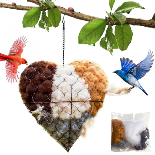2026 Spring Handmade Fiber Bird Nesting Heart, Nesting Material Holder with Nesting Material, Wild Bird & Hummingbird Winter Shelter, Outdoor Birdhouse & Nest Box, Garden Gift for Bird Lovers