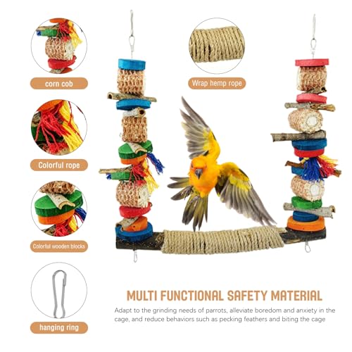 3-in-1 Parrot Toys(Swing + Perch + Chew Toy) | Colorful Parakeet Swing Toy Natural Sisal Rope Adjustable Bird Perch for Chewing and Balance Training for Lovebirds