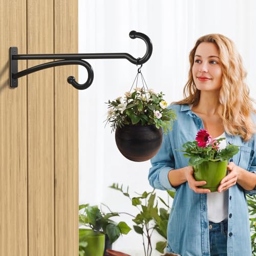 pickpiff 14-Inch Plant Hooks for Hanging Baskets: Plant Hangers Outdoor Indoor, Planters Wall Brackets for Hanging Plants, Bird Feeders, Wind Chimes, Bird Houses, Flower, Metal, Black - color: Black, size: 14 Inch