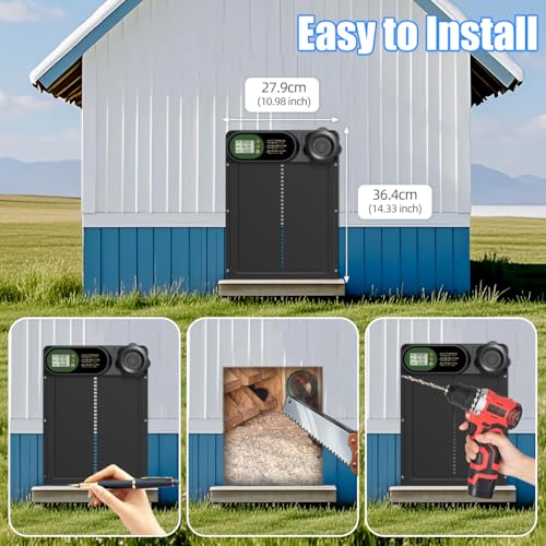 Automatic Chicken Coop Door Battery Powered, LCD Display Large Aluminum Auto Chicken Coop Opener with Anti-Pinch Sensor, Smart Timer & Waterproof for Hens, Ducks, Geese Poultry