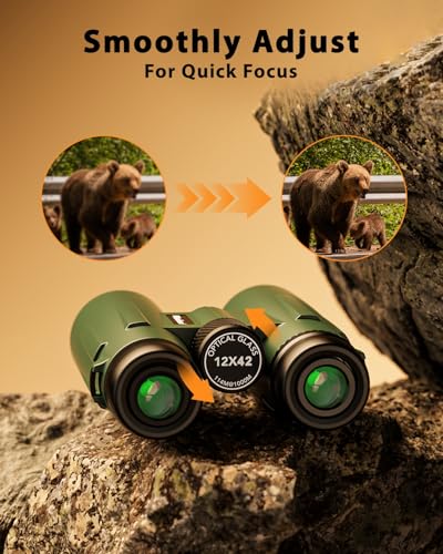 Professional 12x42 HD Binoculars - High Powered Large View with | Clear Low Light Vision - Adults Binoculars for Bird Watching, Hunting, Hiking, Travel, Cruise, Green, AT66V3