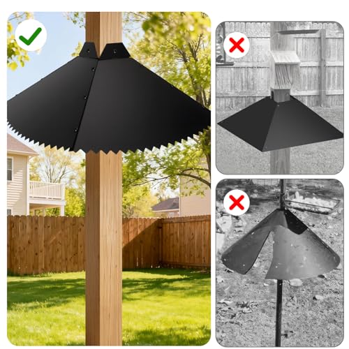19-Inch Metal Squirrel Baffle for Bird Feeder Pole, Hanging or Post Mount, Squirrel Guard for 4x4 Post, Raccoon Baffle with Spikes, Black