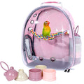 Pink Bird Backpack Carrier with Portable Bird Feeder Cups, Pet Bubble Carrier for Pet Birds, Airline-Approved, Ventilate Transparent Space Capsule Carrier Backpack for Travel, Hiking and Outdoor Use