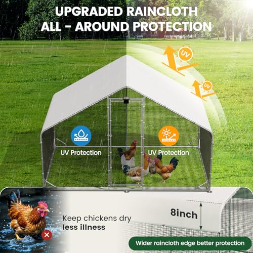 Efficraft Walk-in Chicken Coop with Hardware Cloth, Solar Light & Cover | Walk-in poultry run with hardware cloth mesh, 3-mode solar light, reinforced frame, and full-coverage waterproof cover. - size: 118.0"L x 80.0"W x 80.0"H